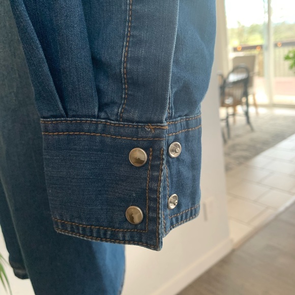 Wrangler Women’s Rodeo Denim Medium Western Cowgirl Belted Dress Blue Preowned - Picture 8 of 11